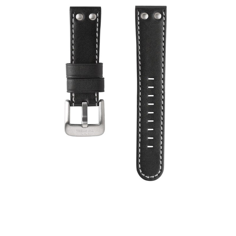 TW Steel Band Zwart Leer Rood stiksels 24 mm